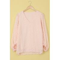 Pink Feather Balloon Sleeve Pullover Top