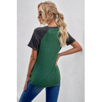 Green Raglan Sleeve Patchwork Colorblock Tee