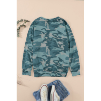 Camo Sequins Color Block Long Sleeve Top