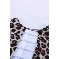 Stripe Brown Leopard Printed Open Back Short Sleeve T Shirt 