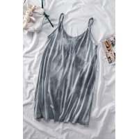 Gray U Neck Gradient Color Printed Sling Sleeveless Swing Mini Dress