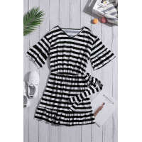 Black Stripes Ruffle Short Dress