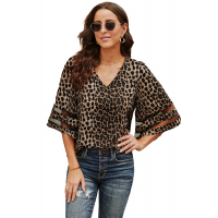 Leopard 3/4 Flared Sleeve Blouse