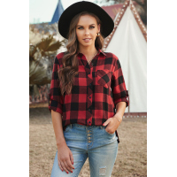 Red Buffalo Plaid Button Pocket Blouse