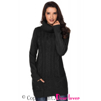 Black Cowl Neck Cable Knit Sweater Dress