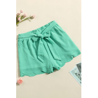 Green Scalloped Tie Front Shorts