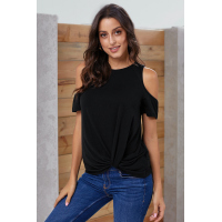 Black Twist Front Cold Shoulder Tee