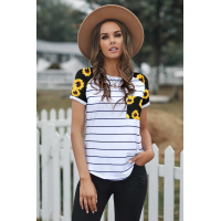 Striped Sunflower Pocketed Patch Tee