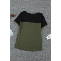 Green Color Block Pocketed T Shirt