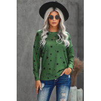 Green Round Neck Star Print Long Sleeve Top