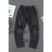 Dark Gray Pocketed Denim Joggers