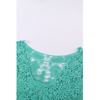 Sky Blue V Split Neck Crochet Patchwork Tank Top