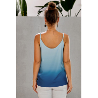 Blue Ombre Button Up V Neck Strappy Tank Top