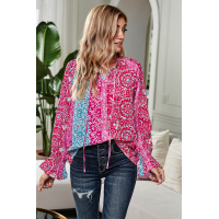 Rose Split Neck Printed Blouse