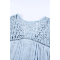 Sky Blue Lace Tie Front Button Tank Top