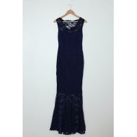 Navy Bardot Lace Fishtail Maxi Dress