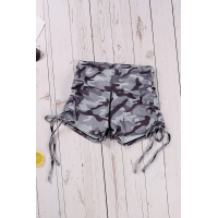 Gray Camo Print High Waist Side Ruched Fitness Yoga Shorts