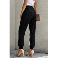 Black Casual Striped Drawstring Pants