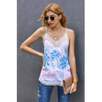 Tie-dye Lace V Neck Strappy Loose Fit Camisole