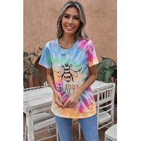 Orange Bee Happy Graphic Tie-dye Cotton Blend Tee