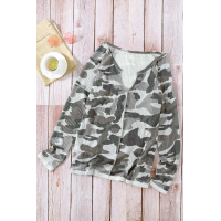 Green Camo Print V Neck Long Sleeve Knit Top