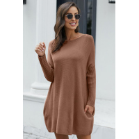 Khaki Oversized Batwing Sleeve Sweater Dress