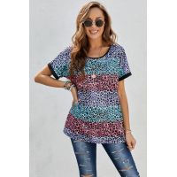 Multicolor Leopard Striped Colorblock T-shirt