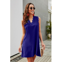 Blue Eyelash V Neck Sleeveless Shift Mini Dress