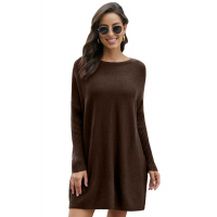 Brown Oversized Batwing Sleeve Sweater Dress