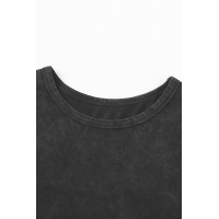 Black Round Neck Cotton Blend Tank