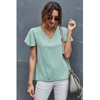 Green V Neck Short Sleeve Tee