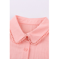 Pink Sleeveless Button Closure Ruffled Linen Shirt