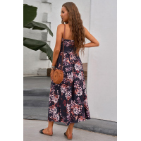 Purple Bohemian Bandeau Floral Print Maxi Dress