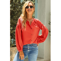 Orange Inspired Button Up Peasant Top