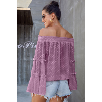 Mauve Swiss Dot Off The Shoulder Top