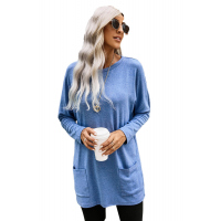 Sky Blue Longline Pocketed Top