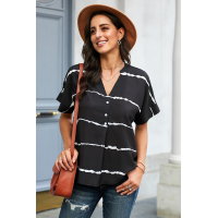 Black Striped Folded Short Sleeve Shirt