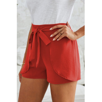 Red Plain Drawstring Waist Fashion Shorts