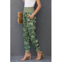 Green Camouflage Pocket Casual Pants With Slit