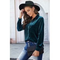 Retro Velvet Pocket Long Sleeve Shirt