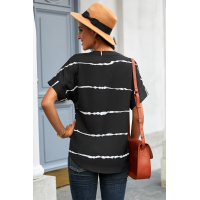 Black Striped Folded Short Sleeve Shirt