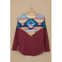 Burgundy Thermal Aztec Long Sleeve Top