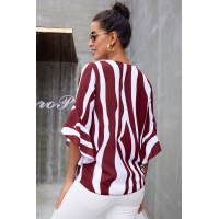 Red Vertical Stripes V Neck 3/4 Sleeve Blouse