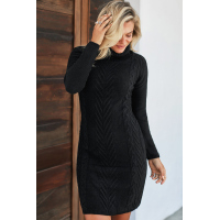 Black Hand Knitted High Neck Sweater Dress