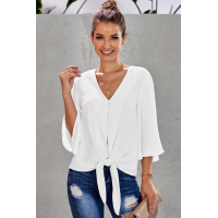 White Button Tie Top