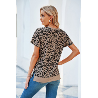 Crew Neck Leopard Side Split T-shirt