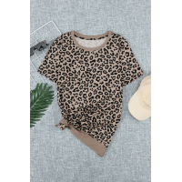 Crew Neck Leopard Side Split T-shirt