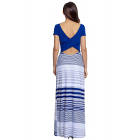 Navy Blue Crisscross Back Muliticolor Maxi Dress