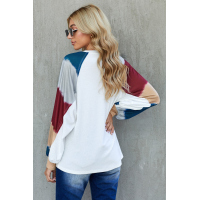 White Lantern Sleeve Color Block Pullover Loose T-shirts