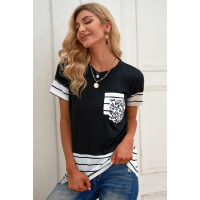 Black Striped Detail T-shirt with Patch Pocket